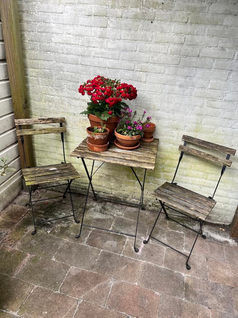 Gratis af te halen: Houten bistroset in Haarlem, Tuin en Terras, Picknicktafels, Ophalen, Gebruikt, Inklapbaar, Rechthoekig