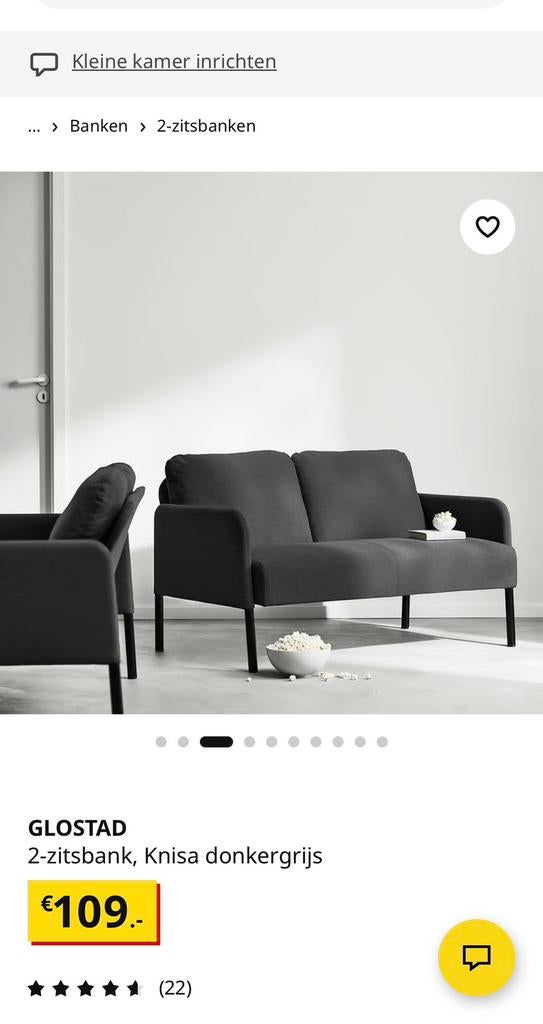 Ikea bankje grijs, Huis en Inrichting, Ophalen, Tweepersoons, 75 tot 100 cm, Zo goed als nieuw