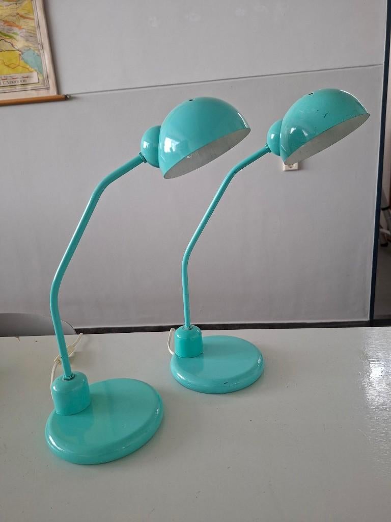 set vintage turquoise bureaulampen retro design jaren 80, Gebruikt, Ophalen of Verzenden, Metaal, Minder dan 50 cm