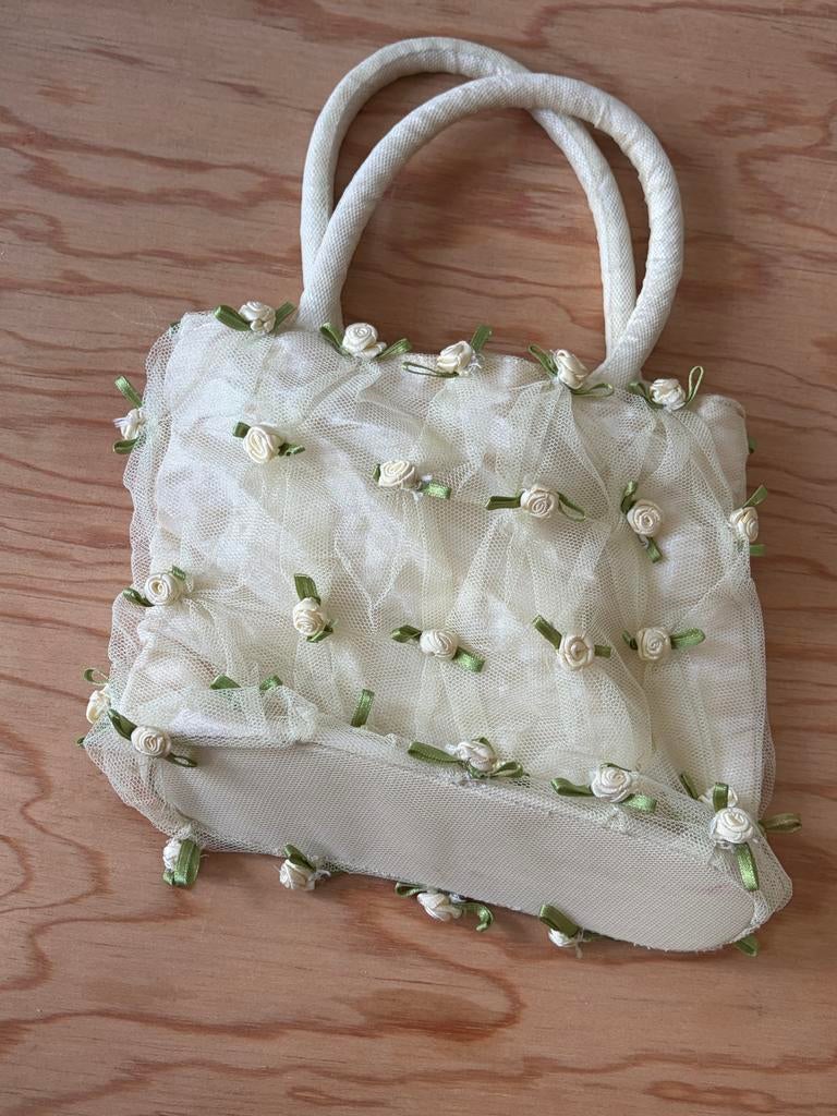 Tulle schoudertasje vintage, Ophalen of Verzenden, Gebruikt, Wit, Schoudertasje