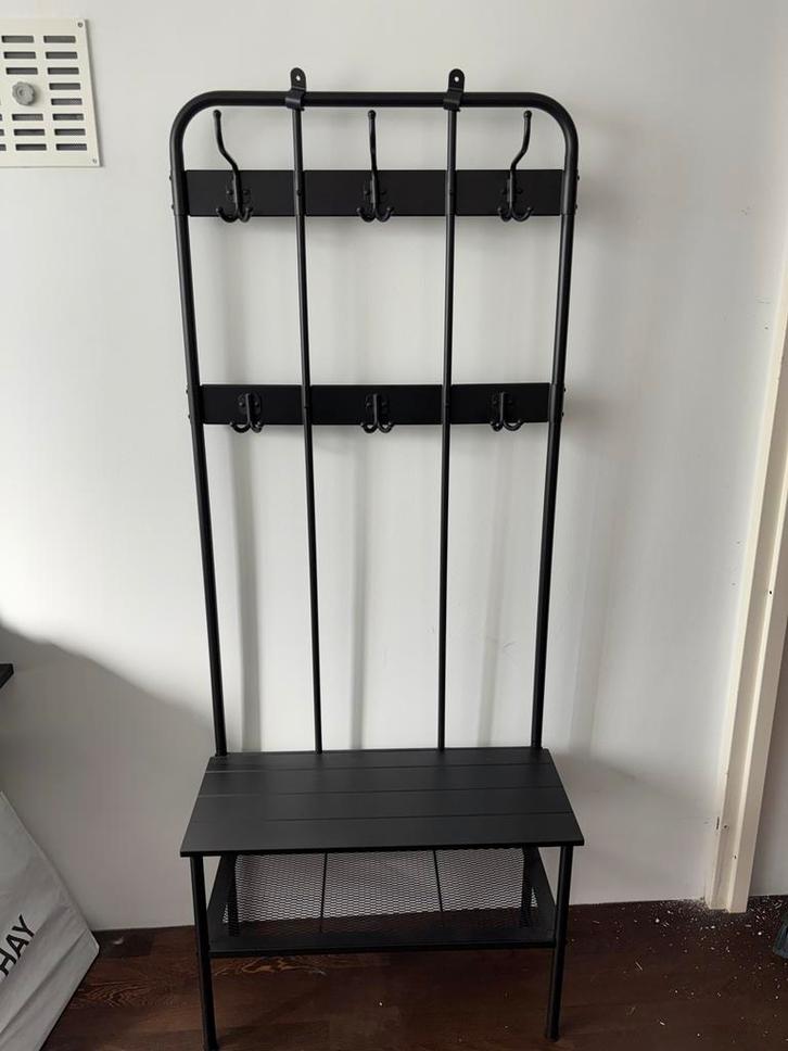 Zwarte kapstok met schoenenrek en hoedenplank, Huis en Inrichting, Woonaccessoires | Kapstokken, Gebruikt, Staande kapstok, 150 tot 200 cm