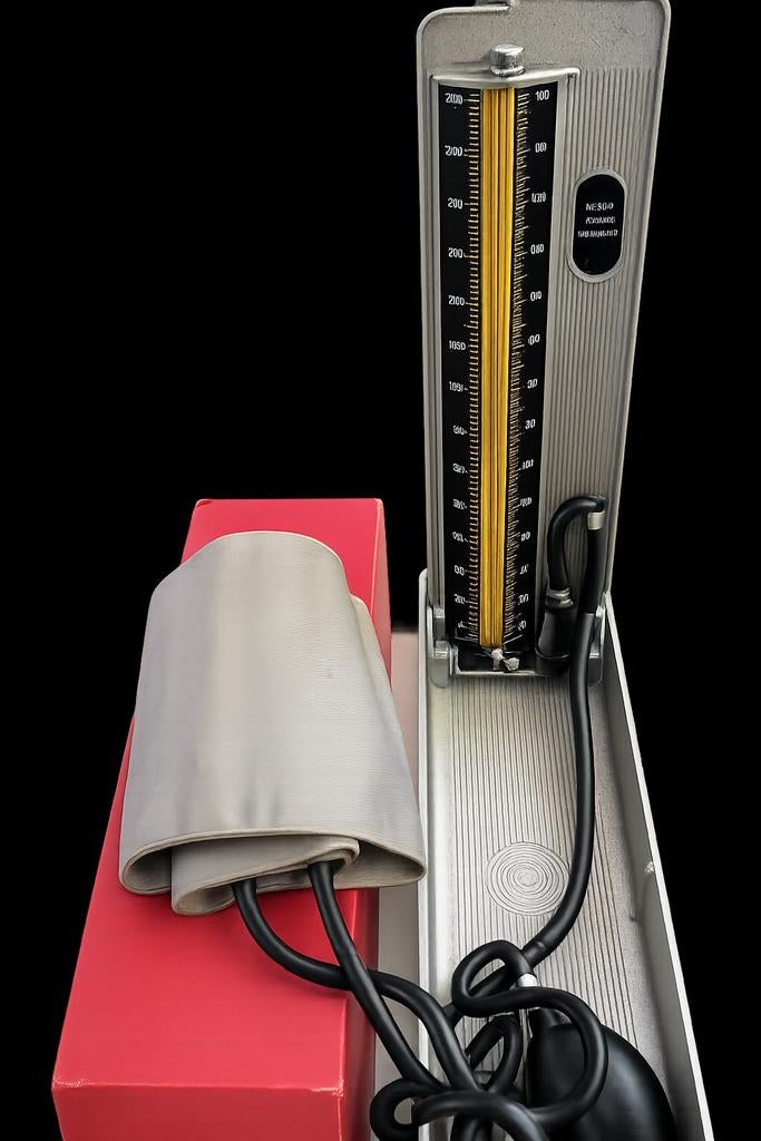 Vintage Nesco Kwantitatieve Bloeddrukmeter met Manchet, Antiek en Kunst, Antiek | Gereedschap en Instrumenten, Ophalen of Verzenden