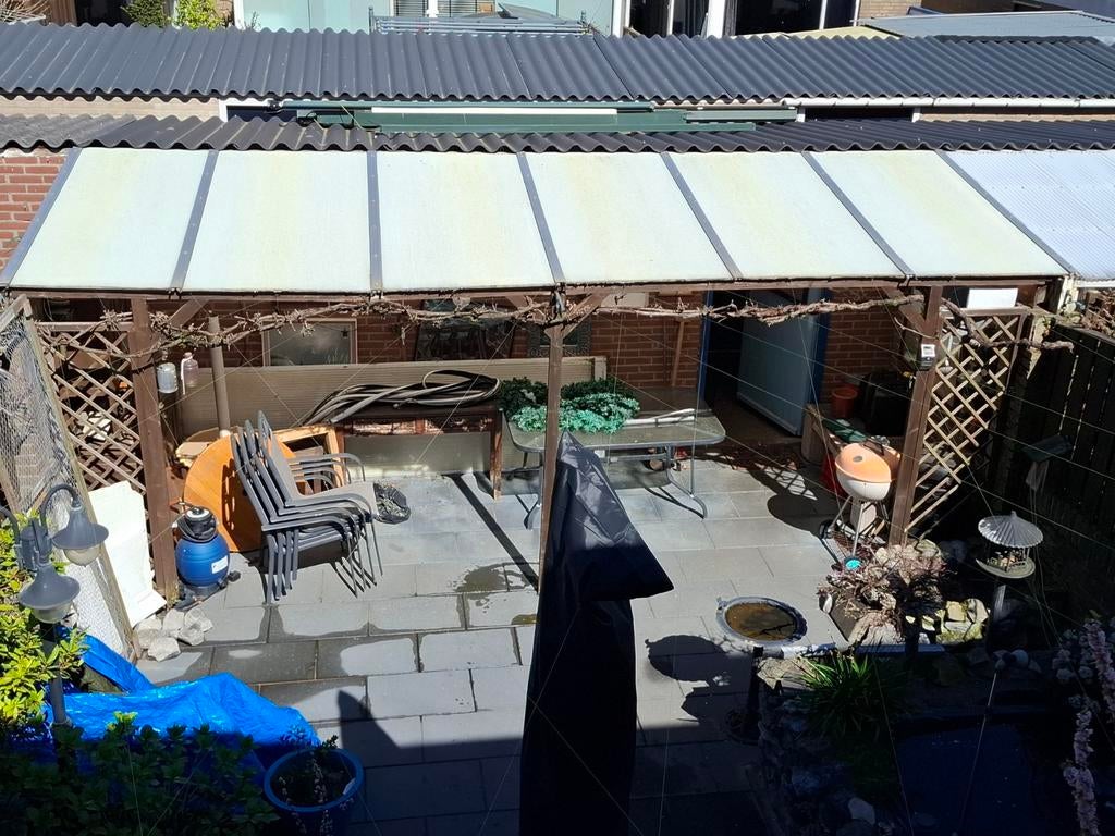 Houten overkapping met lichtdoorlatend dak, Tuin en Terras, Overkappingen, Ophalen, Gebruikt, Veranda