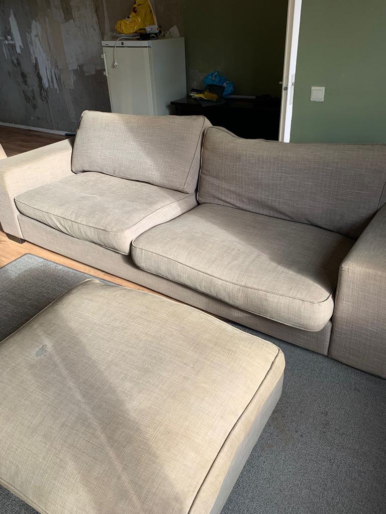 Bank met voetenbank, Gebruikt, Driepersoons, 75 tot 100 cm, Ophalen of Verzenden