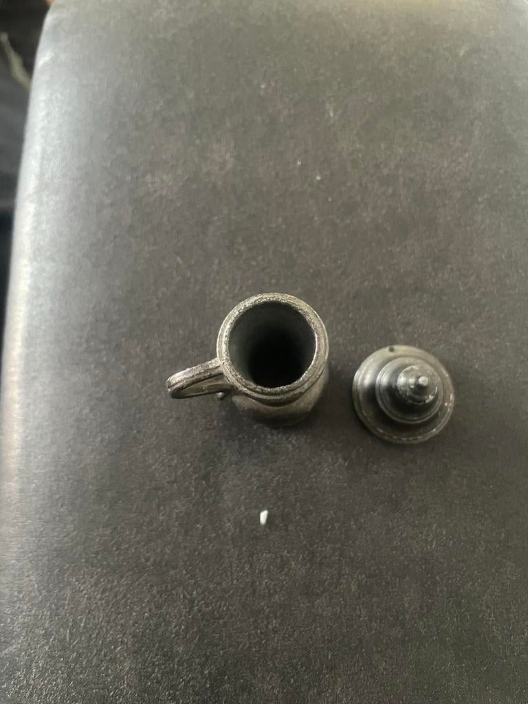 Miniatuur tinnen kan met deksel - Vintage decoratie, Ophalen of Verzenden