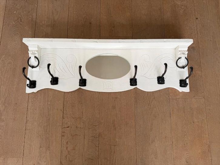 Houten brocante wandkapstok met spiegel, Huis en Inrichting, Woonaccessoires | Kapstokken, Gebruikt, Wandkapstok, Minder dan 100 cm