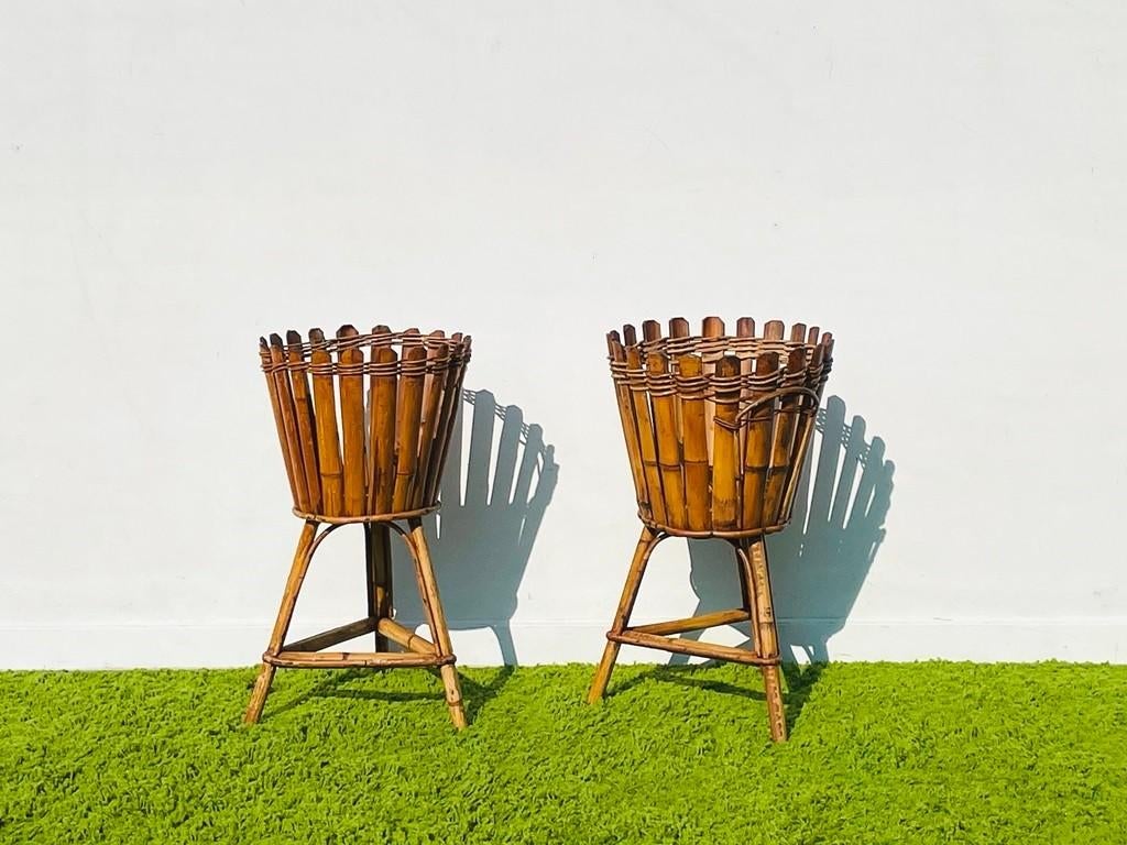 Bamboe plantenstandaard * Vintage 50s * Plantenhouder, Tuin en Terras, Overige materialen, Rond, Ophalen of Verzenden, Zo goed als nieuw