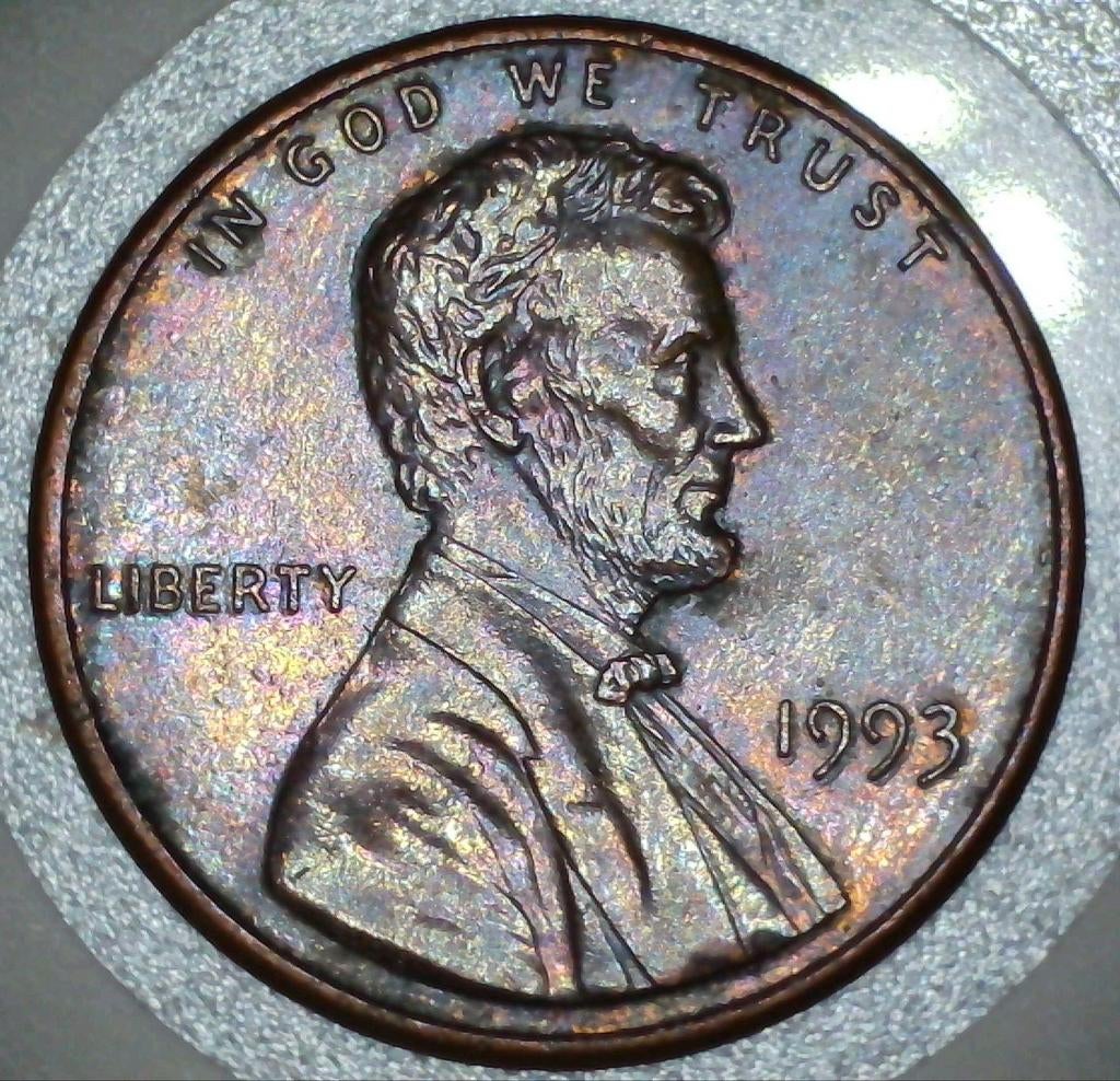 Toned Lincoln Cent 1993, Ophalen of Verzenden, Losse munt