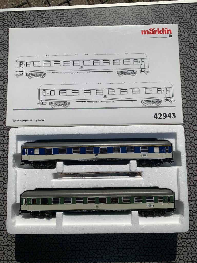 Marklin H0 42943 Uitbreiding 2 rijtuigen Pop kleuren, TP IV, Wisselstroom, Wagon, Ophalen of Verzenden, Zo goed als nieuw