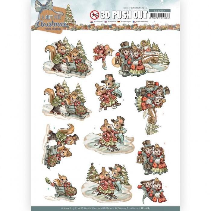 Yvonne Creations SB A Gift For Christmas Snowfun push out A4, Hobby en Vrije tijd, Kaarten | Zelf maken, Nieuw, Knipvel, Kerst
