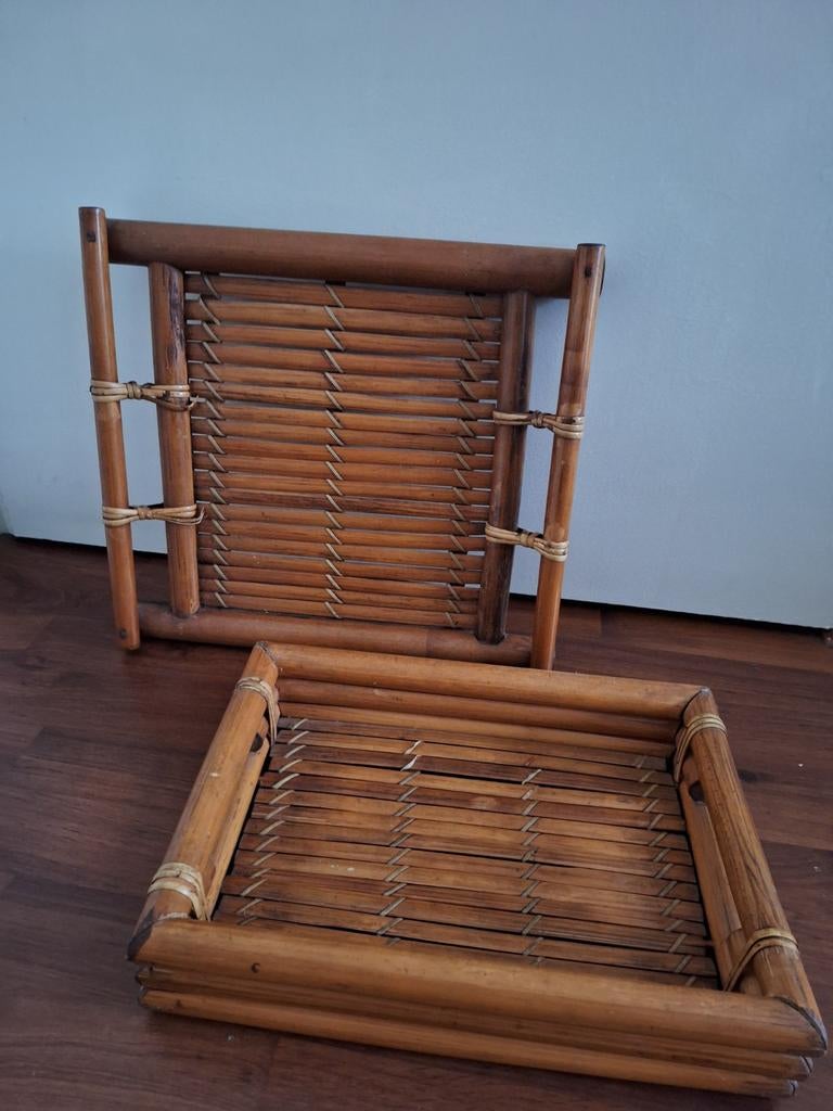 Vintage dienblad bamboe en riet, Ophalen of Verzenden, Rechthoekig, Hout