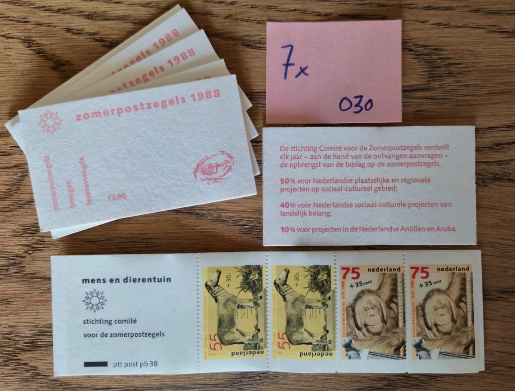 Automaatboekje postzegels Mens & Dierentuin 1988 -7x fl.3,90, Postzegels en Munten, Postzegels | Nederland, Ophalen of Verzenden