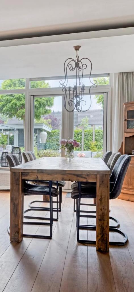 Unieke eettafel van wagonhout 220x98, Huis en Inrichting, Tafels | Eettafels, Gebruikt, 50 tot 100 cm, 200 cm of meer, Rechthoekig