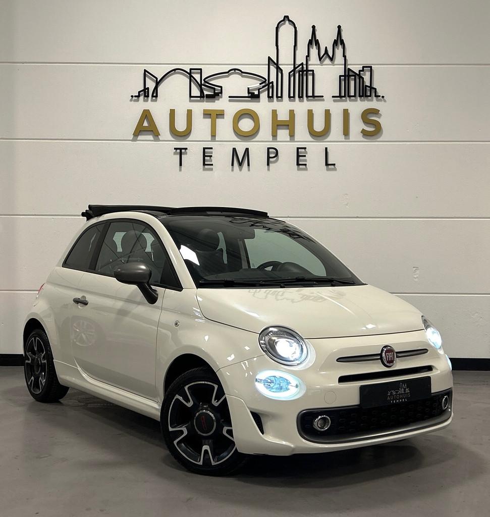 Fiat 500 1.2 Cabrio Automaat Led Leder/Stof Bluetooth Parelm, Gebruikt, 4 cilinders, Leder en Stof, Wit