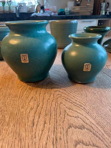 2 Prosman vazen - Blauwgroen - Vintage aardewerk beschikbaar voor biedingen