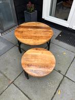 Leuke vintage industriële mango houten ronde salontafel, Huis en Inrichting, Tafels | Salontafels, Ophalen, 50 tot 100 cm, Rond