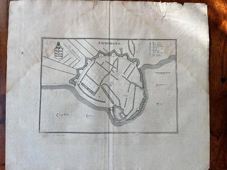 Antieke kaart (vestingkaart) Enkhuizen C. Merian 1660, Antiek en Kunst, Kunst | Etsen en Gravures, Ophalen of Verzenden