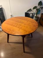 Ronde houten eettafel uitschuifbaar vintage MCM, Huis en Inrichting, Ophalen, Gebruikt, Rond, 100 tot 150 cm