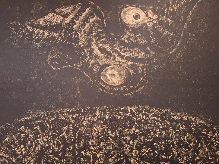 Originele Litho - Abstract Kunstwerk vogel, Antiek en Kunst, Kunst | Etsen en Gravures, Ophalen of Verzenden