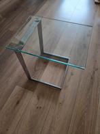Gebra bijzettafel - chroom en glas, Huis en Inrichting, Tafels | Bijzettafels, Minder dan 55 cm, Gebruikt, Glas, Rechthoekig