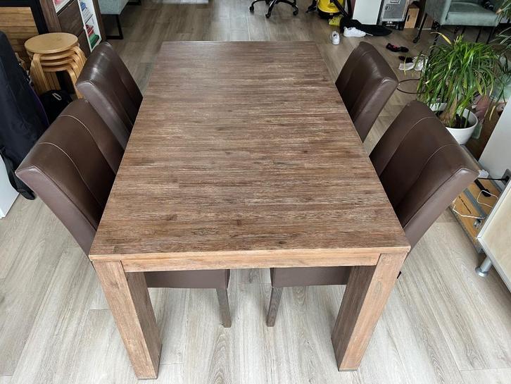 Donkerbruine eettafel en 4 stoelen, Huis en Inrichting, Tafels | Eettafels, Gebruikt, 50 tot 100 cm, 150 tot 200 cm, Vijf personen of meer