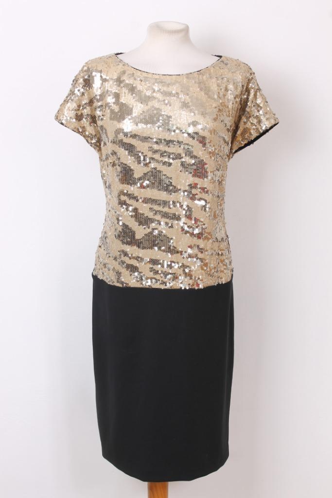 XMAS! Gouden jurk Anna Rachele maat 42/44, Kleding | Dames, Jurken, Zo goed als nieuw, Maat 42/44 (L), Overige kleuren, Knielengte