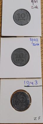 10 cent 1941zink + 1942zink + 1943zink, Ophalen of Verzenden, Koningin Wilhelmina, 10 cent, Setje