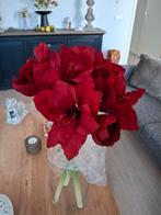 3 Zijden amaryllis in glazen vaas/pot., Ophalen, Zo goed als nieuw