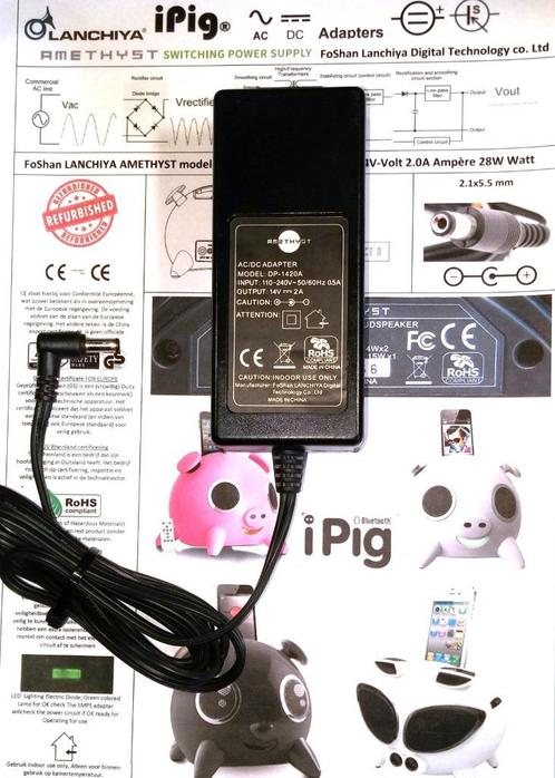 FoShan AMETHYST DP-1420A iPig iPup 14V 2.0A 28W Adapter iPod, Audio, Tv en Foto, Opladers, Refurbished, Ophalen of Verzenden