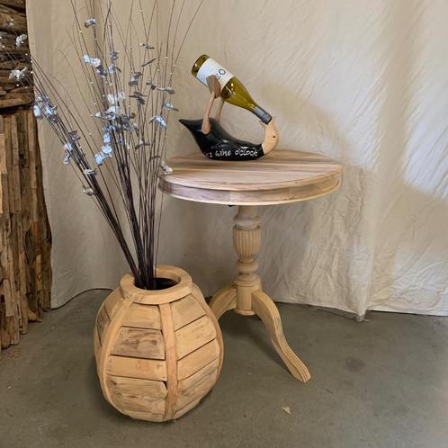 Ronde Teakhouten Wijntafel / bijzettafel - 60 cm - TTM Wonen, Huis en Inrichting, Tafels | Bijzettafels, Nieuw, Rond, 60 cm of meer