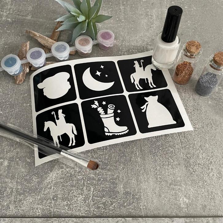 Glittertattoo schmink sjablonen sinterklaas set van 6, Diversen, Sinterklaas, Nieuw, Ophalen of Verzenden