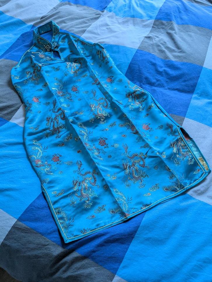 Chinees zijden jurkje, hemelsblauw. Jaar vh Paard-jurkje ?, Kleding | Dames, Jurken, Nieuw, Maat 36 (S), Blauw, Knielengte, Ophalen of Verzenden