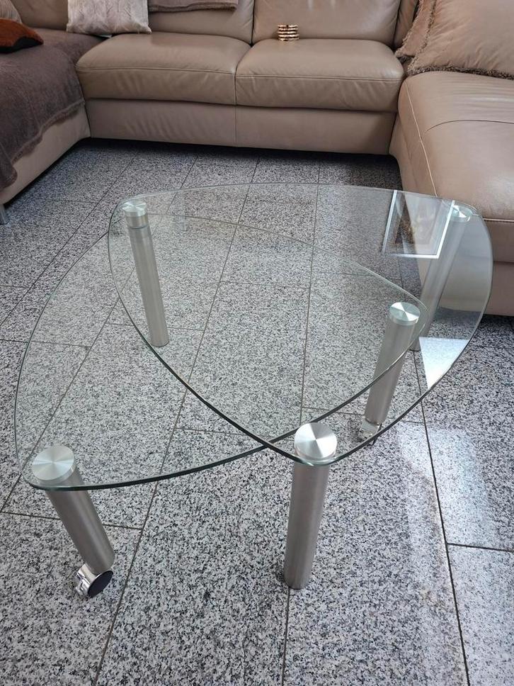 Glazen Salontafel met rvs Poten, Huis en Inrichting, Tafels | Salontafels, Zo goed als nieuw, Minder dan 50 cm, 50 tot 100 cm