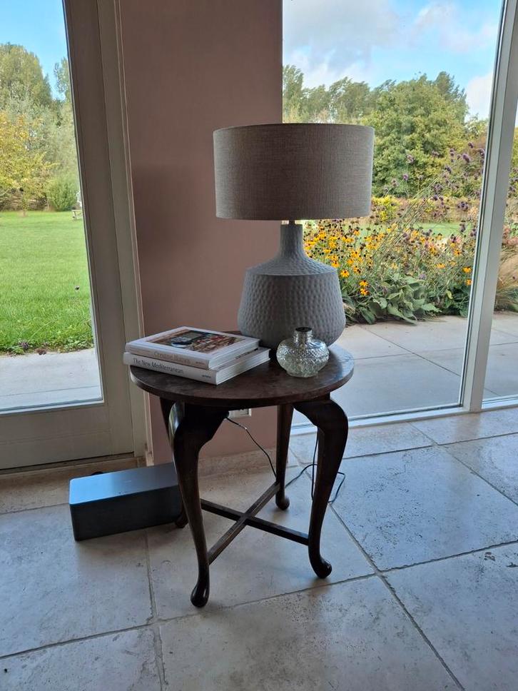 Design Tafellamp Grijs - 55cm Hoog, Huis en Inrichting, Lampen | Tafellampen, Zo goed als nieuw, 50 tot 75 cm, Hout, Stof, Ophalen