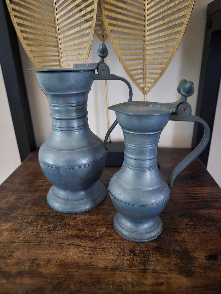 2 Tinnen klepkannen , eikeltjeskan, Antiek en Kunst, Antiek | Tin, Ophalen of Verzenden