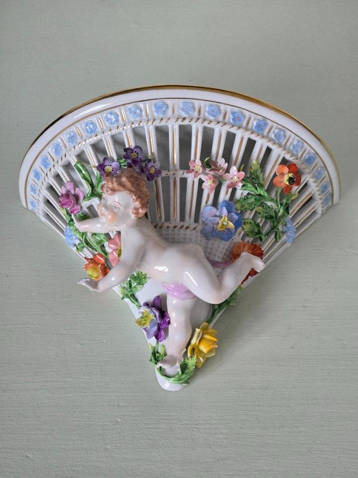 Wandconsole Dresden porselein Engel met Bloemen, Antiek en Kunst, Antiek | Porselein, Verzenden