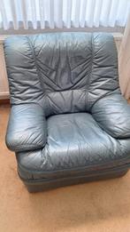 Gebruikte leren fauteuil - petrol kleur, Huis en Inrichting, Fauteuils, Ophalen, Gebruikt, Klassiek, 75 tot 100 cm