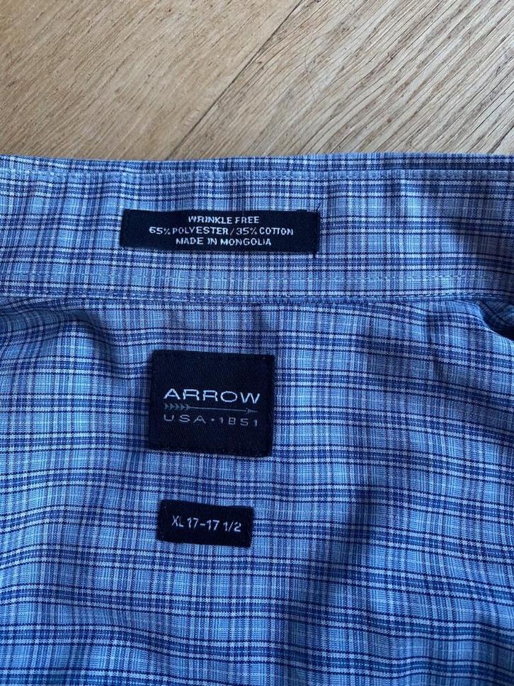 Arrow overhemd blauw ruitje maat 17-17,5 /43-44, Kleding | Heren, Overhemden, Zo goed als nieuw, Halswijdte 43/44 (XL), Blauw