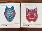 2 Houten Puzzels Wolf & Bobcat, Ophalen of Verzenden, Minder dan 500 stukjes, Gebruikt, Legpuzzel