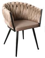 4 Zandkleurige Velvet Eetkamerstoelen 'Wave Chair', Huis en Inrichting, Stoelen, Ophalen