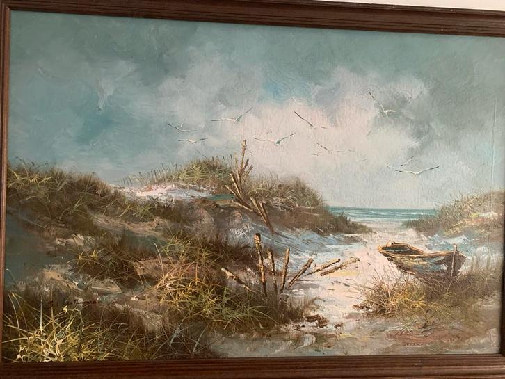 Olieverf Schilderij - strandgezicht op canvas - Weatherman, Antiek en Kunst, Kunst | Schilderijen | Klassiek, Ophalen