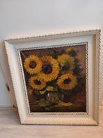 Oud antiek schilderij zonnebloemen op vaas stilleven, Antiek en Kunst, Ophalen