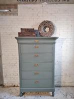 Antieke ladekast chiffoniere Biedermeier olijfgroen, Ophalen of Verzenden