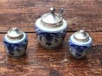 Delft blauw met zilver set. Quo Vadis. Mosterpot peper zout, Antiek en Kunst, Ophalen of Verzenden, Zilver