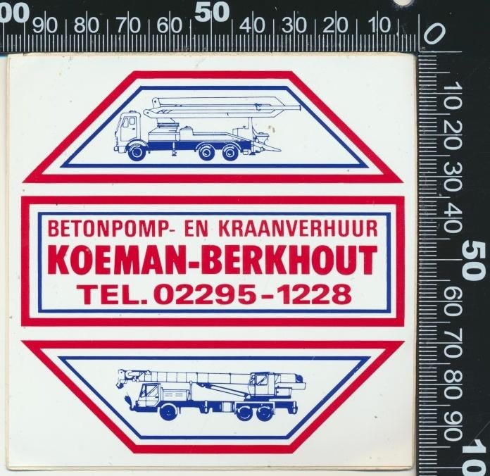 Sticker: Koeman Berkhout Betonpomp en Kraanverhuur, Ophalen of Verzenden, Zo goed als nieuw, Bedrijf of Vereniging
