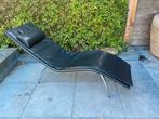 Zwart leren design relaxfauteuil loungestoel daybed, Huis en Inrichting, Ophalen, 50 tot 75 cm