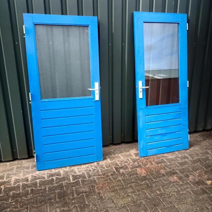 Te koop meerdere hardhouten deuren., Doe-het-zelf en Verbouw, Deuren en Horren, Gebruikt, Buitendeur, 200 tot 215 cm, 80 tot 100 cm