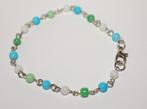 Armbandje met 4 mm glaskraaltjes in groen, wit en blauw, Overige materialen, Overige kleuren, Nieuw, Ophalen of Verzenden