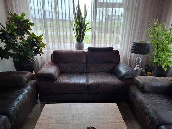 Gratis af te halen 3 x tweezits bankstel microleder., Huis en Inrichting, Banken | Bankstellen, Gebruikt, Rechte bank, Tweepersoons