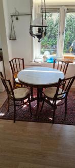 Mooie tafel met natuurstenen blad en 4 stoelen, Ophalen, Gebruikt, 4 tot 6 stoelen
